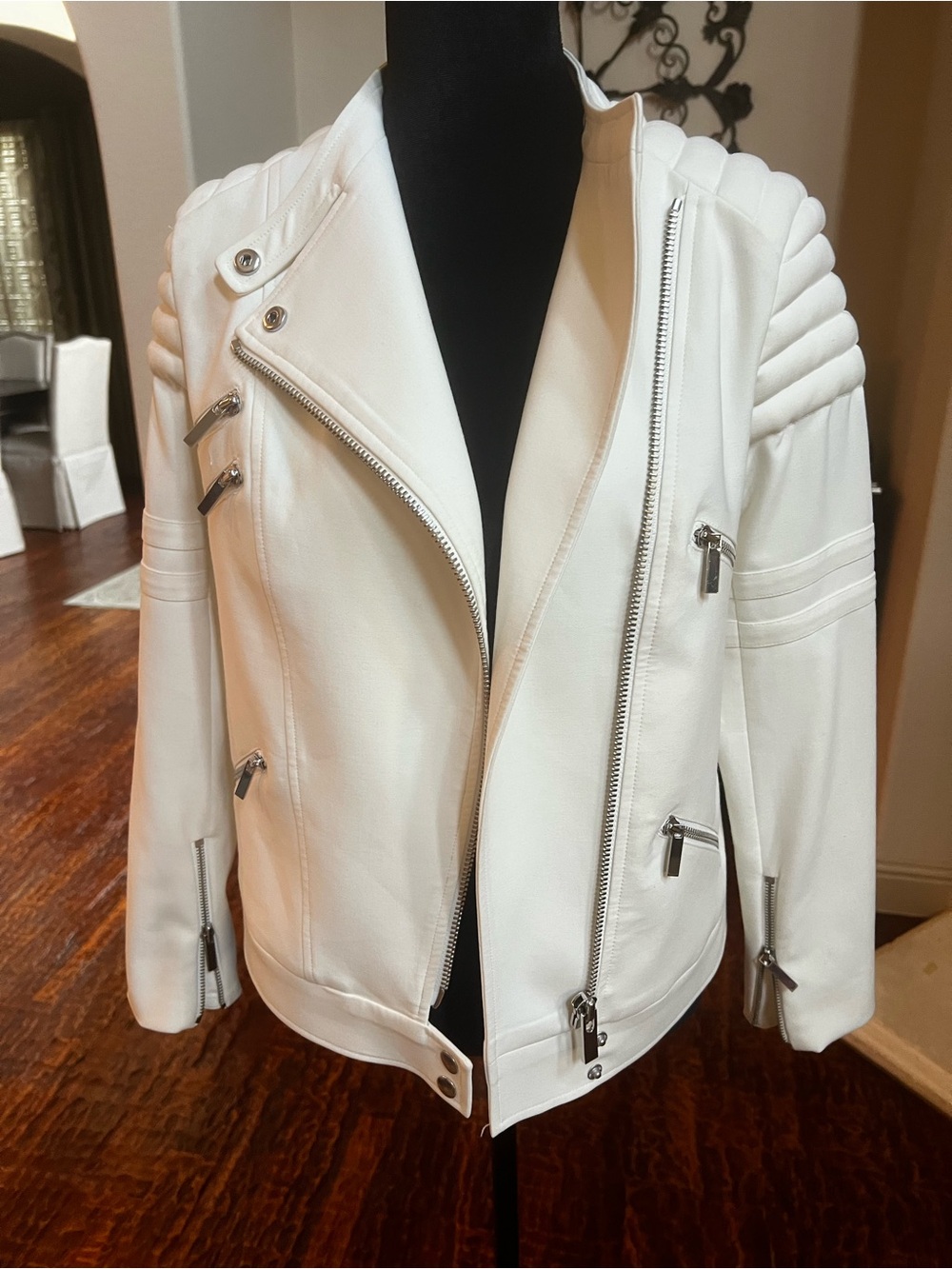 Elizabeth and James White Quilted Moto Jacket